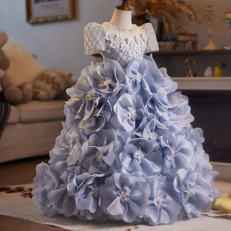 Girls Prom Dresses Children's Birthday Princess Dress Girls Pageant Blue Dress