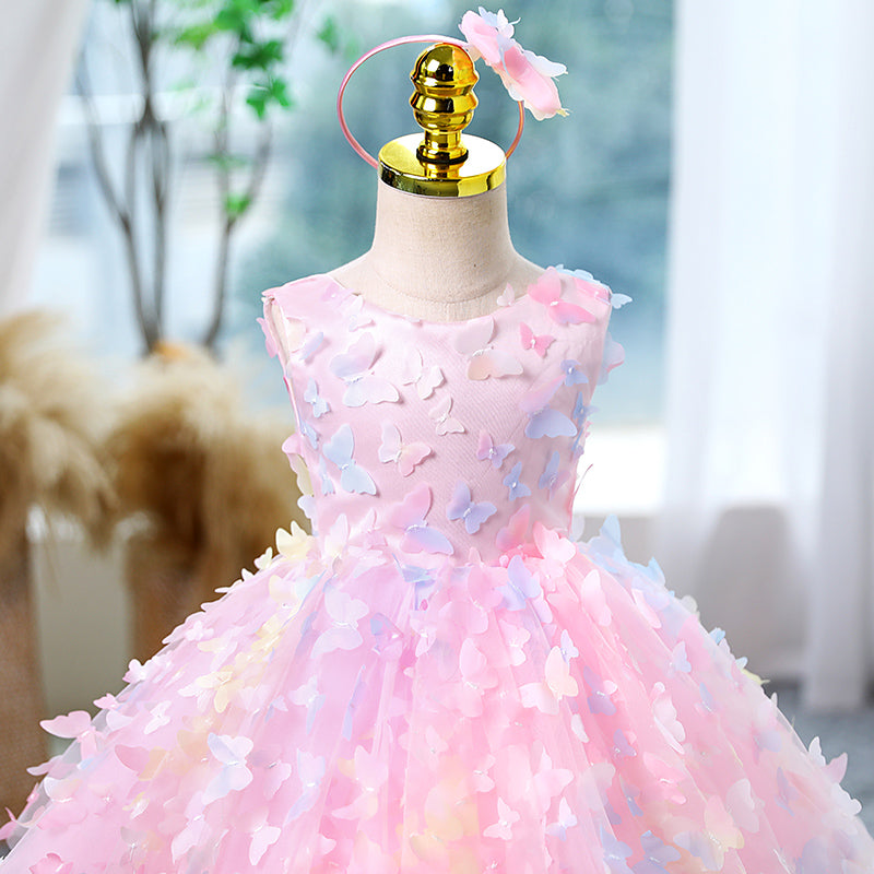Baby Girls Pink Sleeveless Butterfly Puff Princess Dress