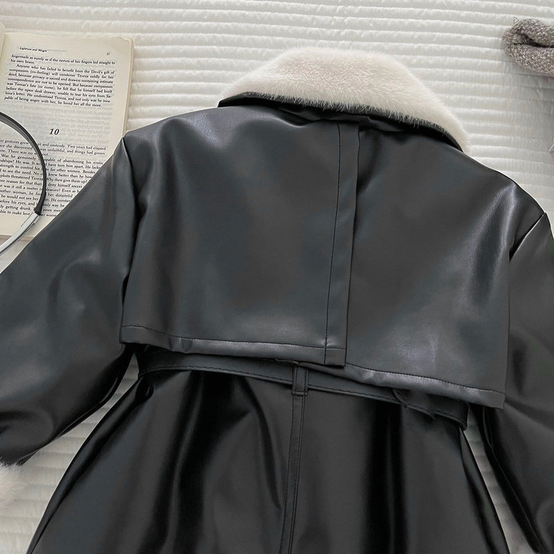 Girls' Winter Slim Fit Warm PU Leather Soft Coat