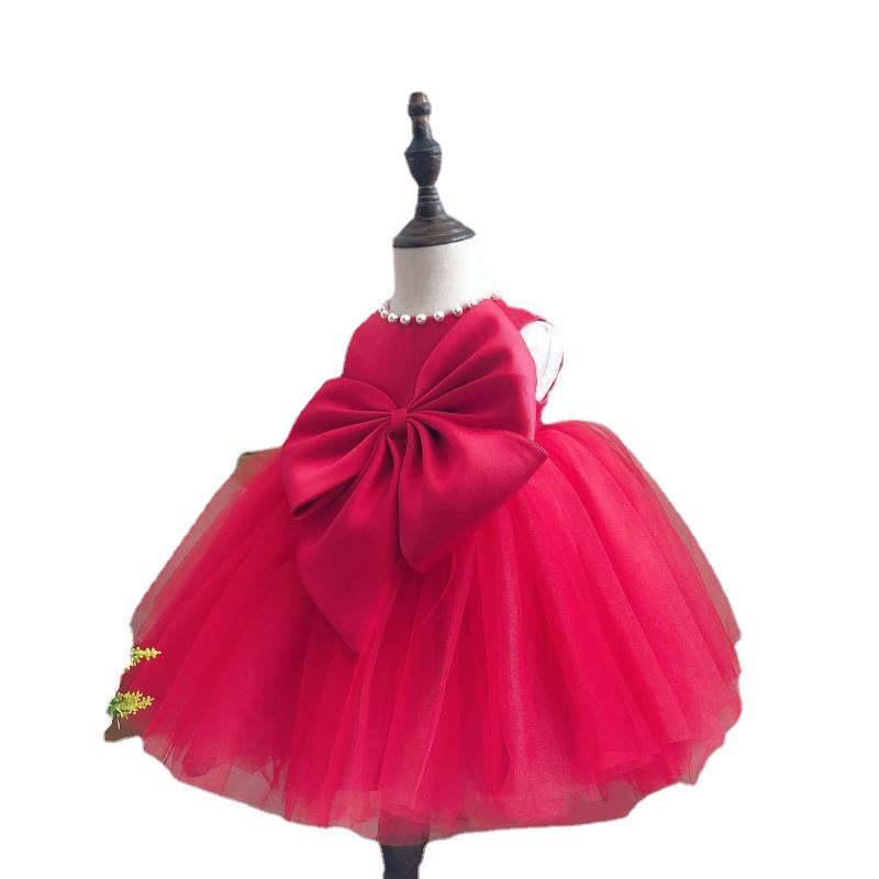 Baby Girl Big Bow Rose Pageant Dress Toddler Christmas  Princess Dress