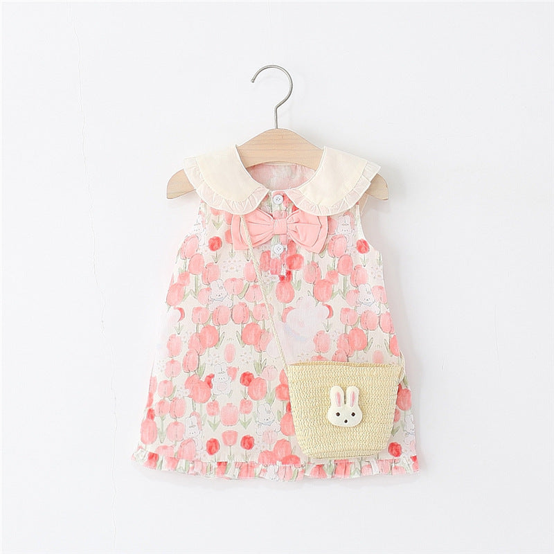 Girls Summer Floral Bow Bunny Ear Cotton Dress