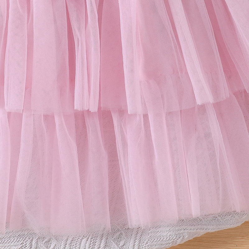 Summer New Girls Pink Suspender Princess Dress