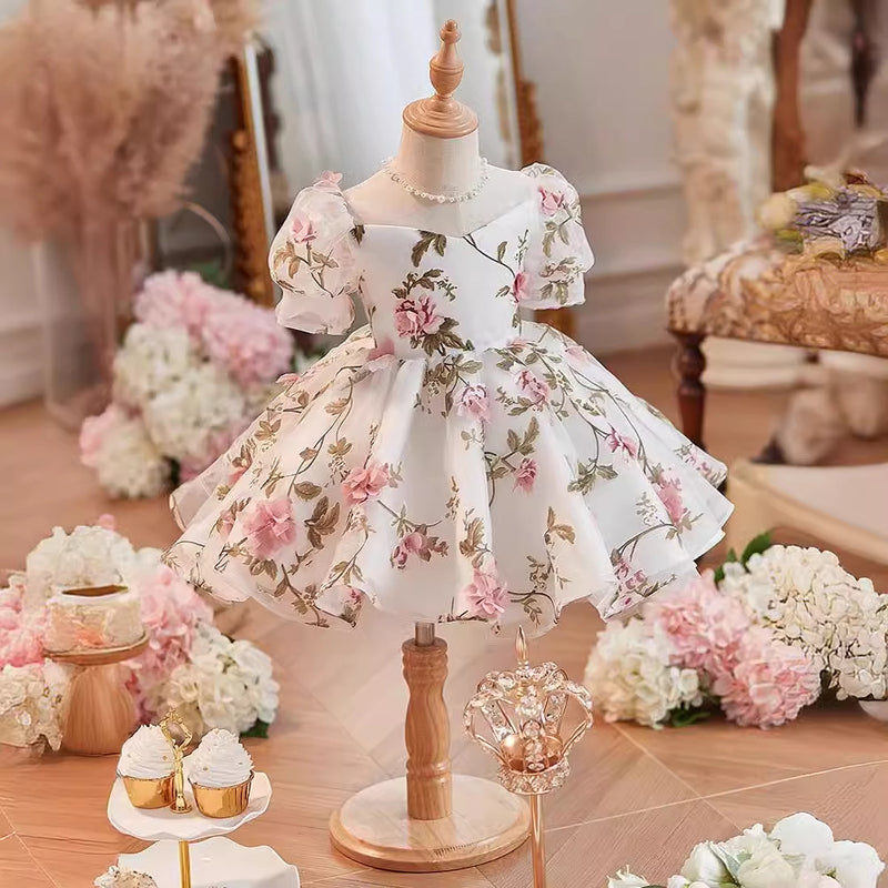 Cute Summer Floral Dress Girls Spring Birthday Dress Baby Flower Girl Princess Dress