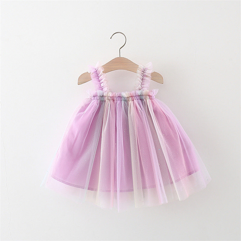 Baby Girl New Sling Mesh Rainbow Dress