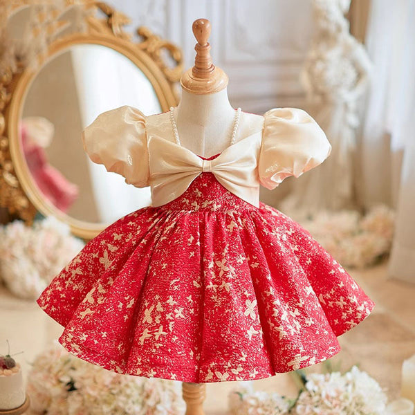 Baby Communion Princess Dress Girl Birthday Dress Flower Girl Red Dress