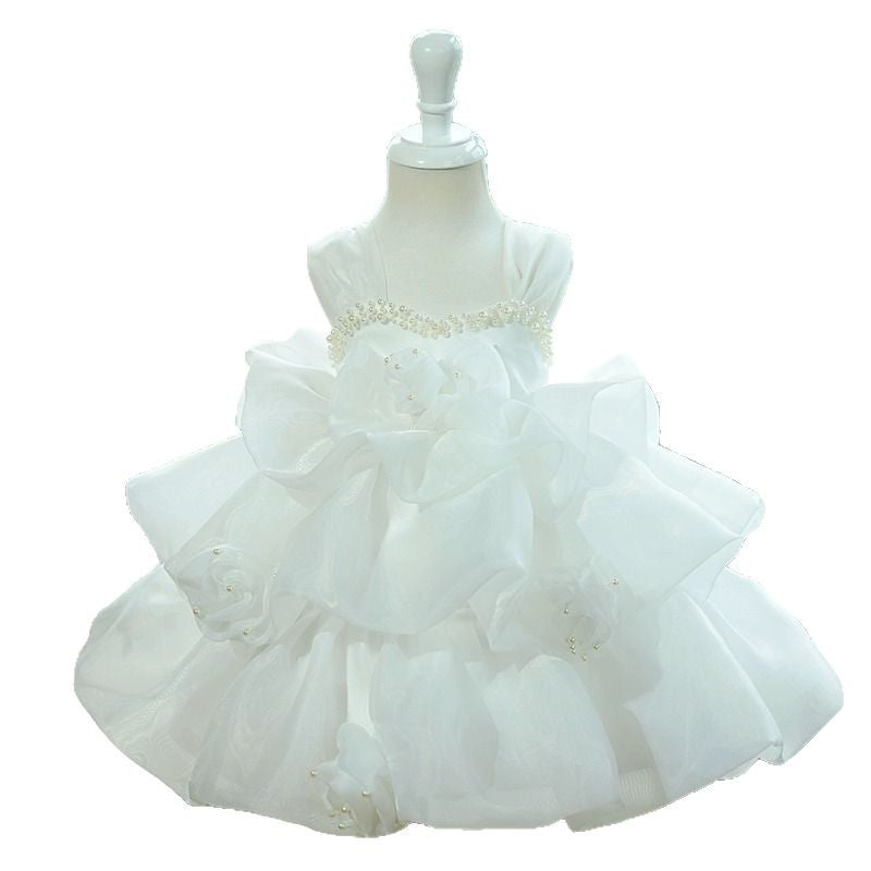 White Girls Puffy Dress Girls Birthday Party Princess Dress