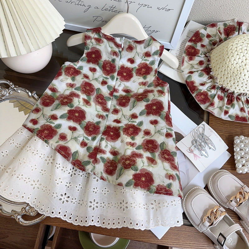 Girls Sleeveless Dress Summer New Girl Floral Vest Dress