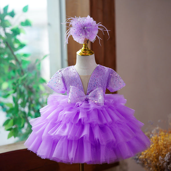 Baby Girl  Fluffy Dress Purple Sequins Toddler  Birthday Princess Dress