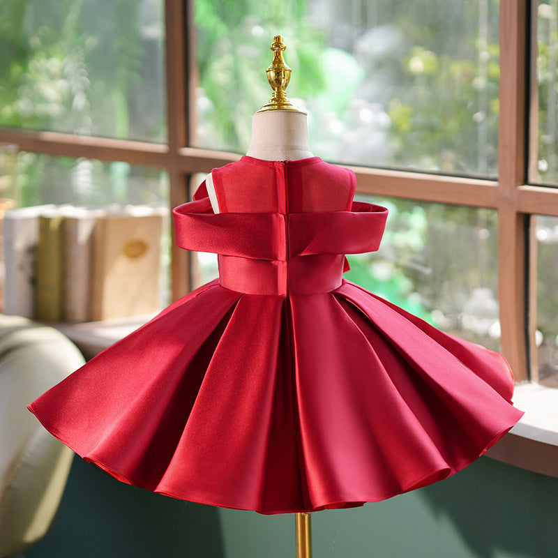 Girls Christmas Satin Dress Girls Birthday Dress Flower Girl Wedding Dress