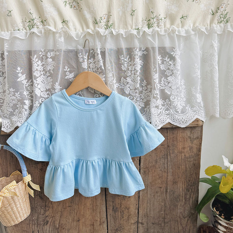 Girls Flying Sleeve Ruffled Babydoll Shirt