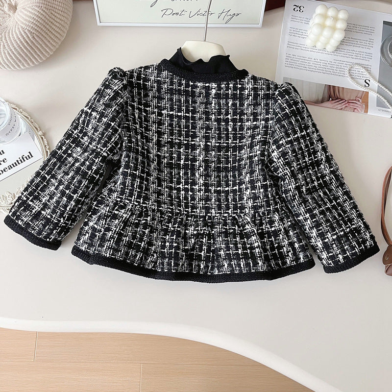 Girls' Spring New Round Neck Princess Plaid Jacket