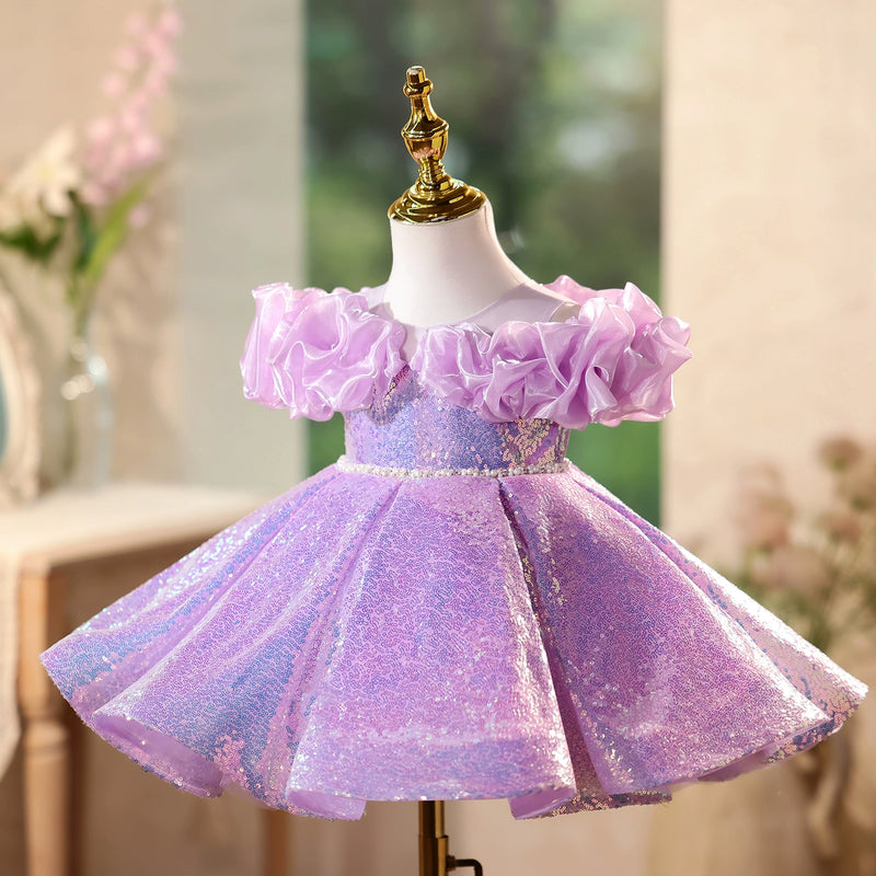 sequin dress girls 2Bunnies Girls' Bubblegum Puff Sleeve 6 / Bubble Gum Pink line silhouette Long sleeves Back zipper Full Able & Lula Sequin Dress