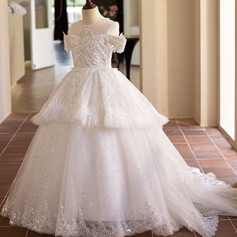 Children's Birthday Dress Girls White Princess Dress
