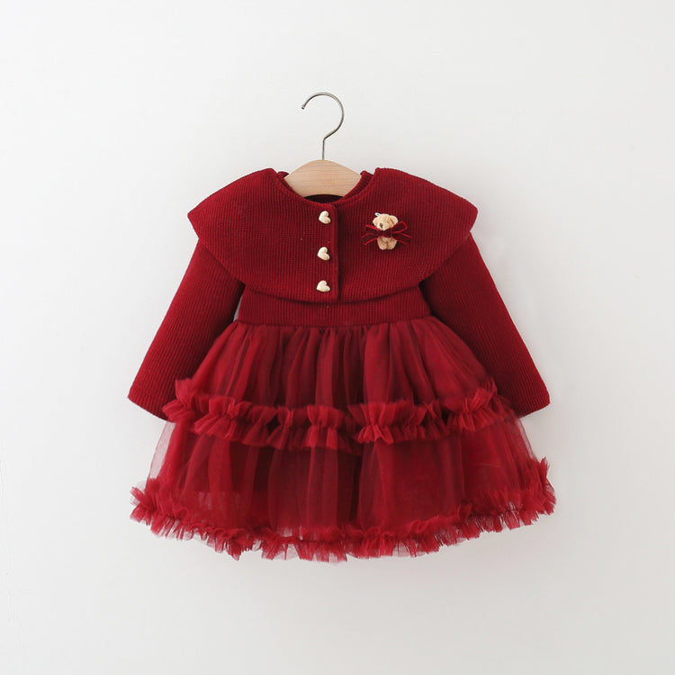 Girls' Winter Shawl Collar Tulle Princess Dress