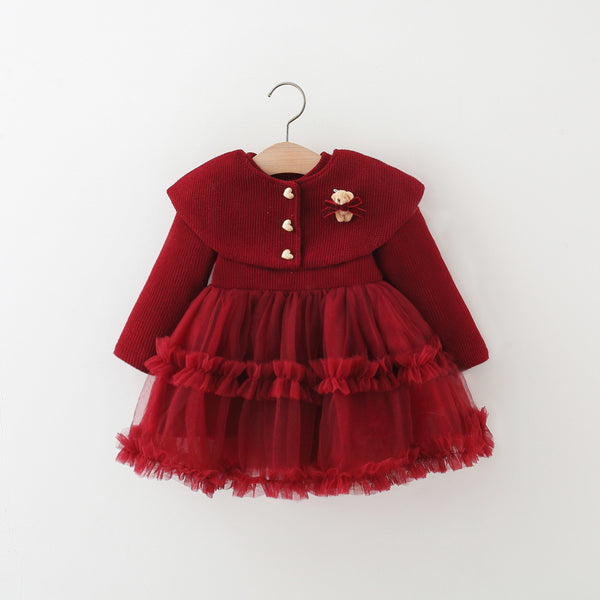 Girls' Winter Shawl Collar Tulle Princess Dress