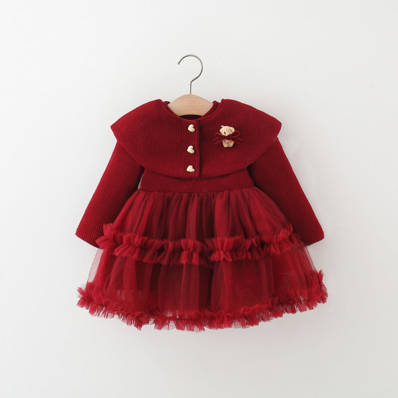 Girls' Winter Shawl Collar Tulle Princess Dress