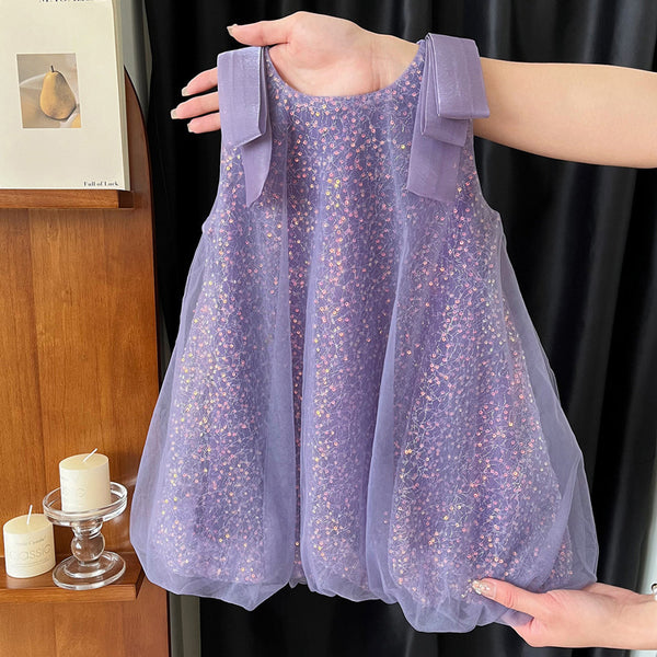 Summer New Girls Sleeveless Sequined Mesh Princess Dress