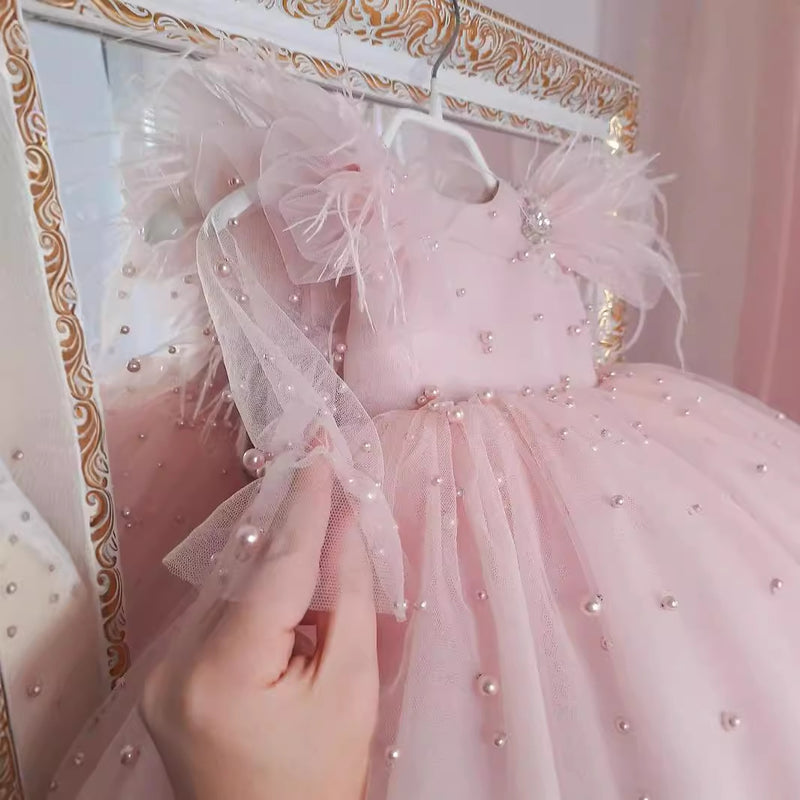 Children's Pink Dress Korean Style Princess Dress Birthday Performance Dress Children's Pink Dress Korean Style Princess Dress Birthday Performance Dress