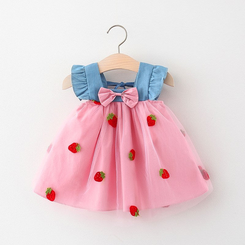 Baby Girl Strawberry Cherry Cute Bowknot Princess Dress