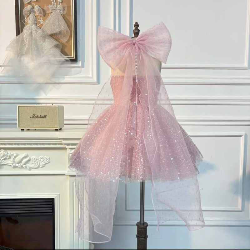 Girls Birthday Dress Children Pink Sequin Princess Dress