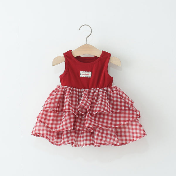 Girls' Plaid Patchwork Vest Princess Dress