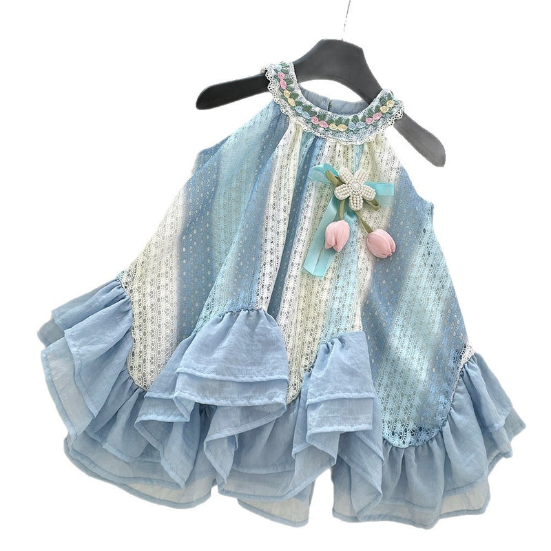Girls Summer Flower Sleeveless Birthday Princess Dress
