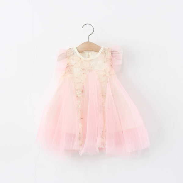 Summer Girls Flying Sleeve Sequin Embroidery Dress