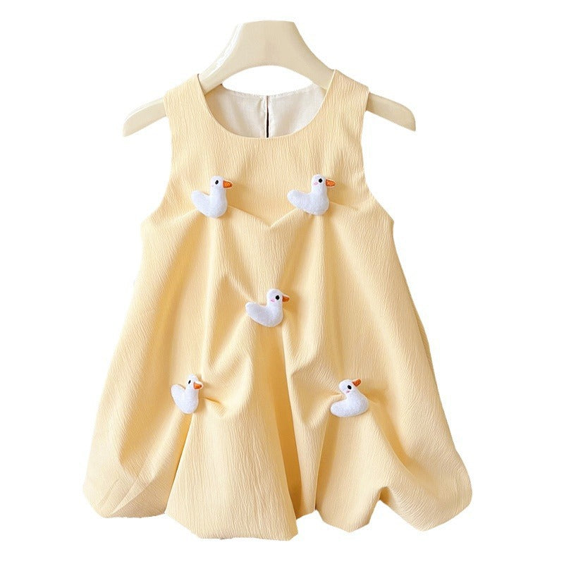 Cute Summer Girls Duck Dress Two-Piece Set