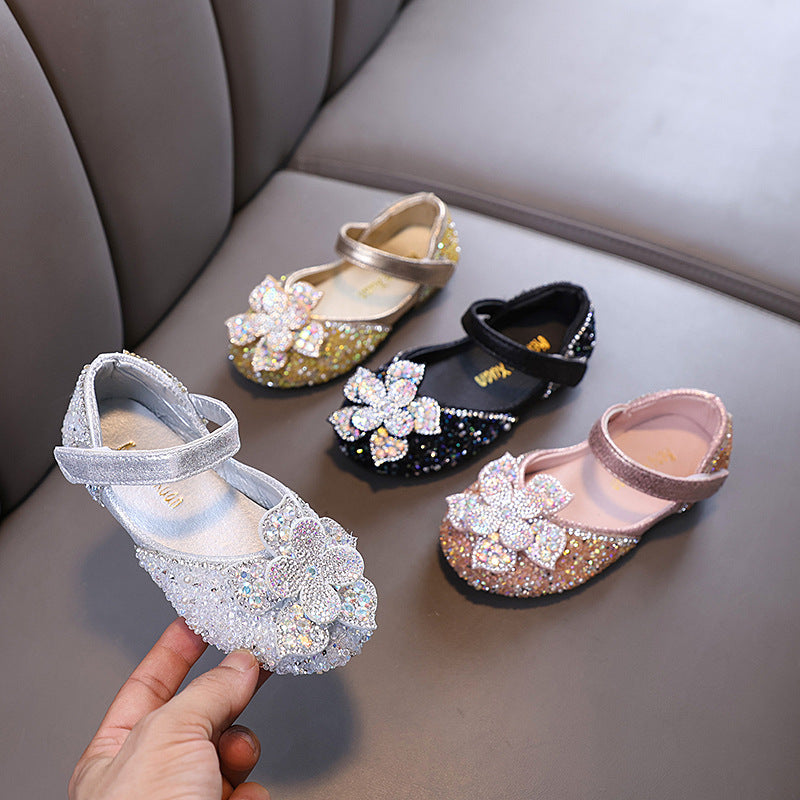 Girls Flower Princess Diamond Leather Shoes