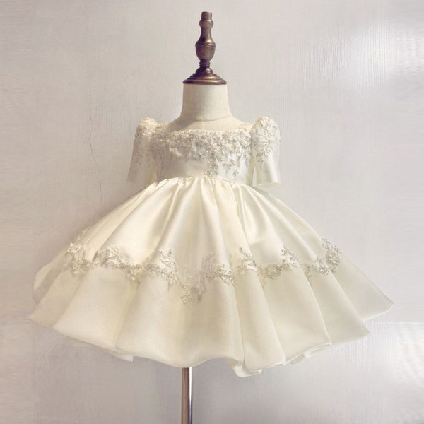Sweet Baby Girls White Floral Sequin Bow Princess Dress Toddler Christening Dress