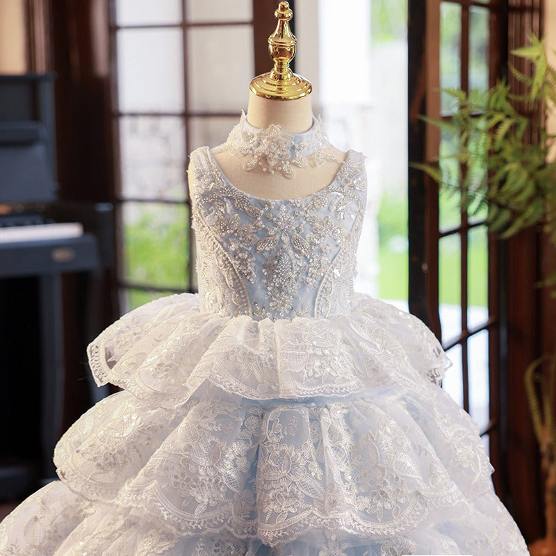 Elegant First Communion Dress Girl Birthday Party Dress Summer Princess Dress