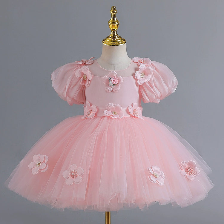 Elegant Baby Girls Floral Tulle Pageant Dresses Toddler Puff Sleeve Princess Dresses For Girls