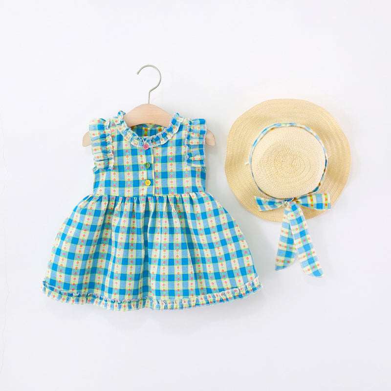 New Summer Girls Plaid Ruffled Princess Dress
