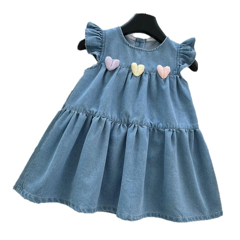Girls Cute Summer New Flying Sleeve Denim Princess Dress