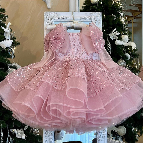 Elegant Baby Girl Bow Sequin Princess Dress Toddler Formal Dresses