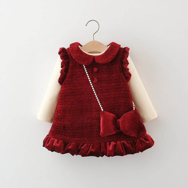 Girls' Winter Base Layer Vest Dress Two-piece Set