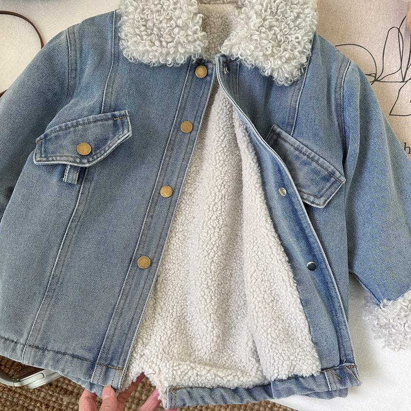Girls New Winter Warm Soft Denim Jacket