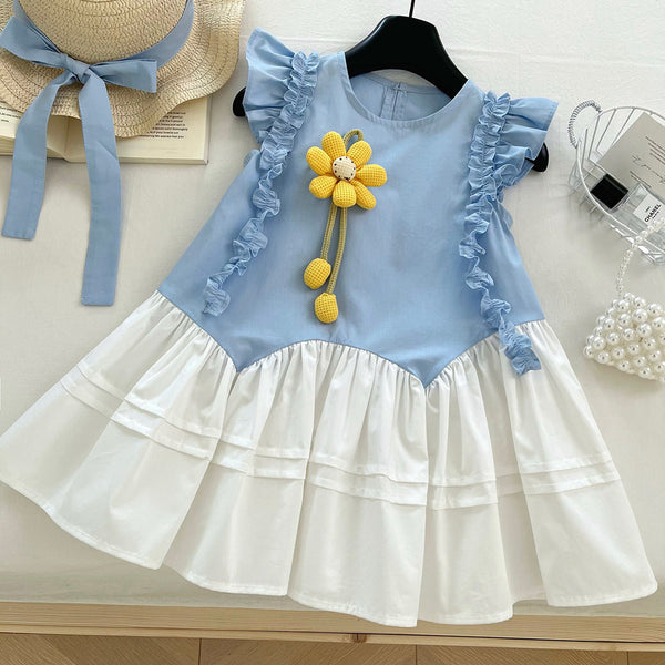 Girls Summer New Flower Splicing Princess Dress
