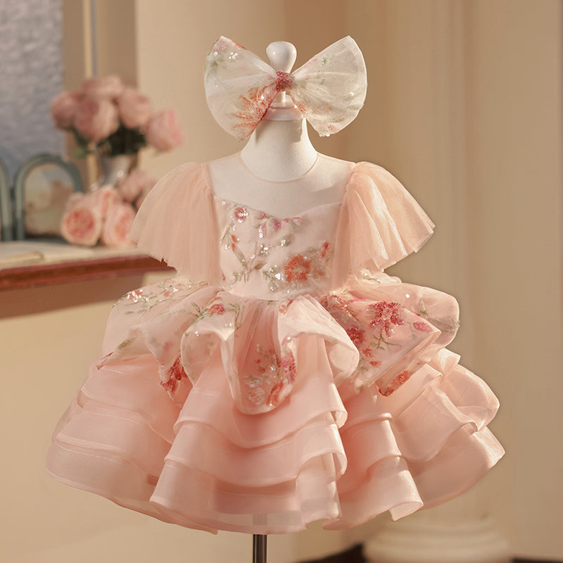 Toddler Prom Dress Girl Flower Formal Wedding Sequin Flower Mesh Princess Dress