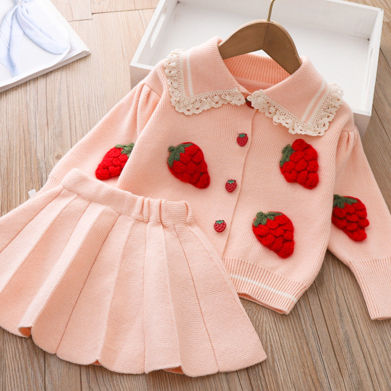 Cute Baby Girl Carrot Printed  Sweater Two Piece Dress