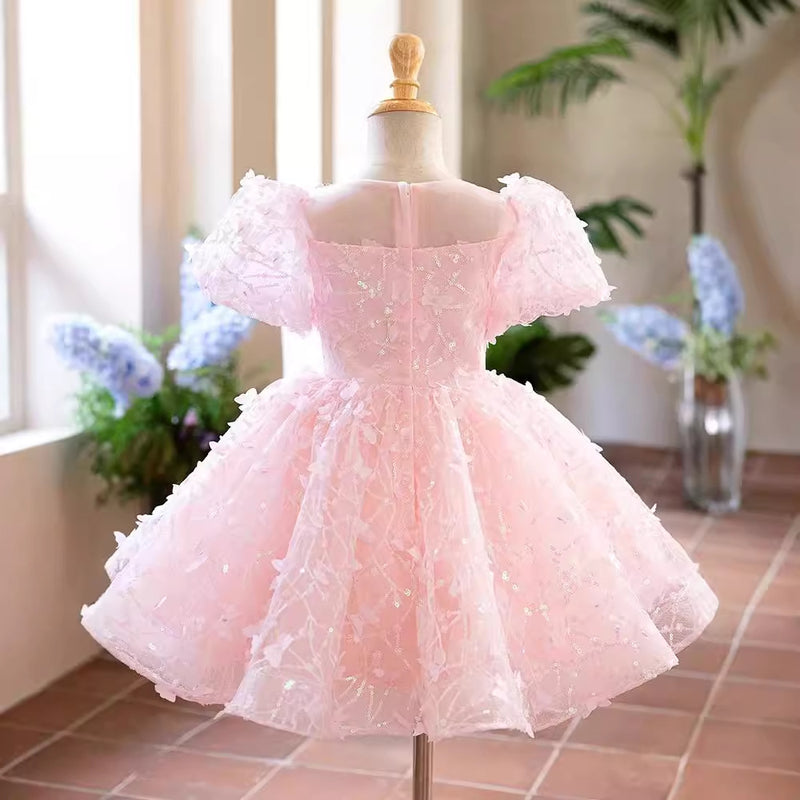 Children's Pink Birthday Dress Flower Girl Wedding Princess Dress