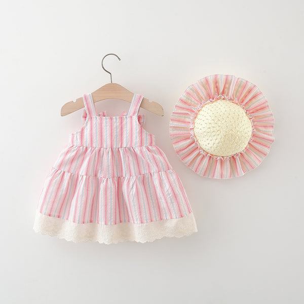 Summer New Girls Vertical Striped Suspender Dress