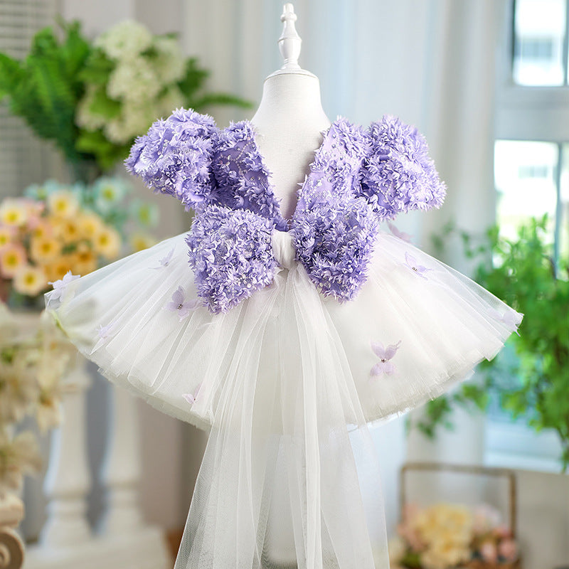 Purple Girls Party Dress Baby Birthday Puffy Princess Dress