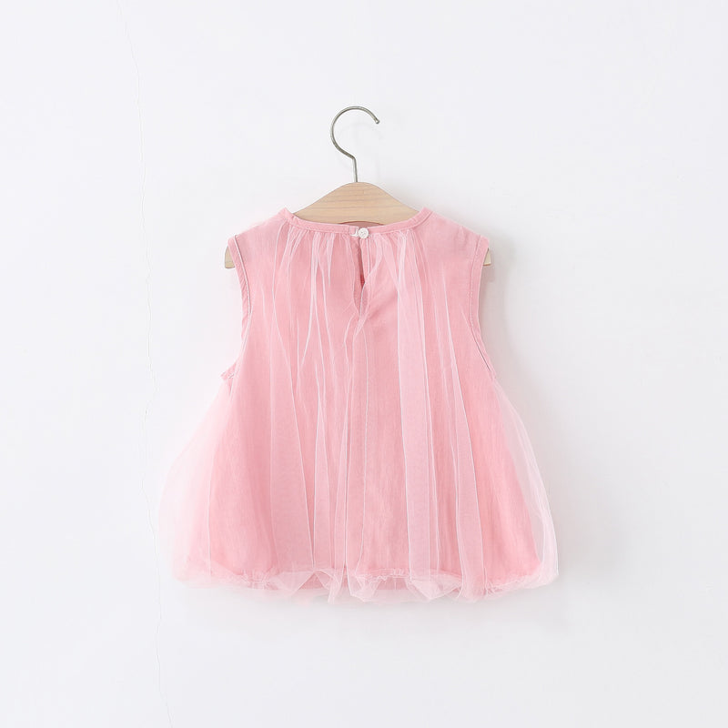 Summer New Girls Candy Color Bow Sleeveless Dress