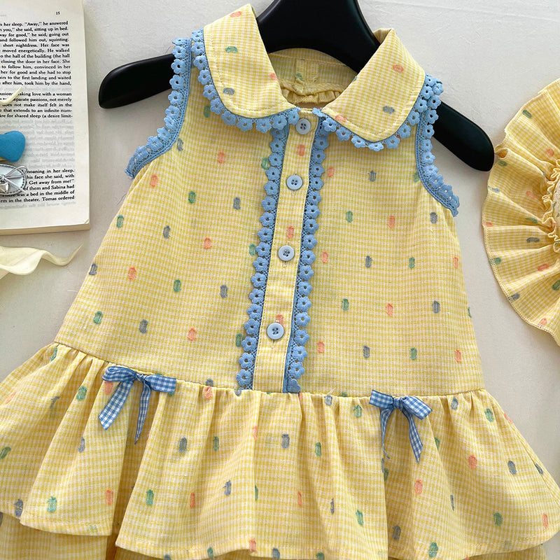 Girls' New Summer Sleeveless Hollow Bow Vest Princess Dress