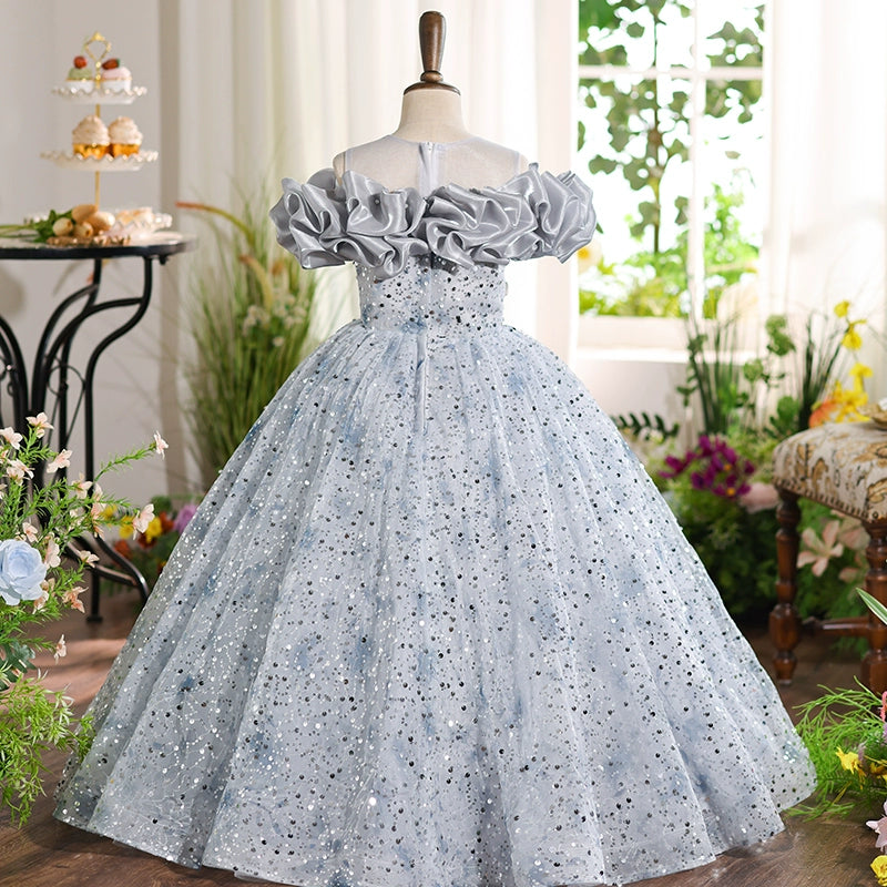 Girls Birthday Gray Dress Flower Girl Wedding Princess Dress Girl Party Prom Dress