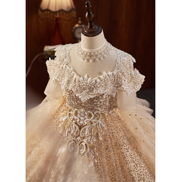 Toddler Ball Gowns Girl Pageant Formal Party Communion Dress Sequin Princess Dress