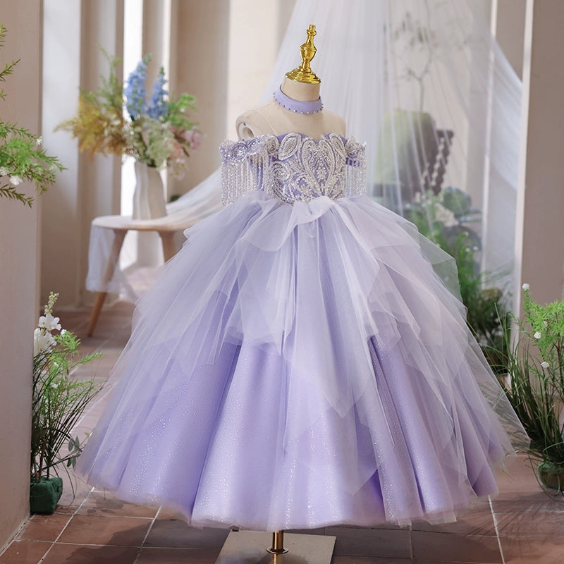 Girls Purple Prom Dress Children Birthday Princess Dress