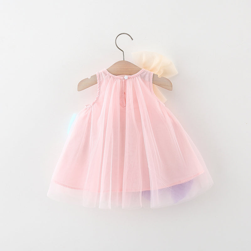 Baby Girl Summer New Three-bow Mesh Princess Dress