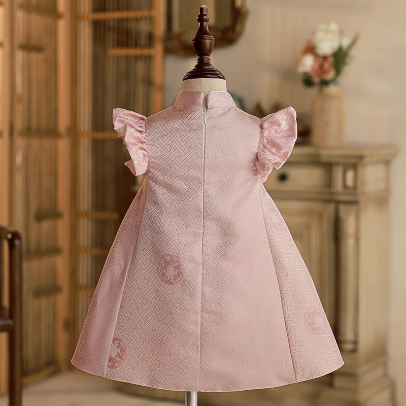 Sweet Baby Pink Buttoned Bow Baby Romper Baby's First Birthday Dress
